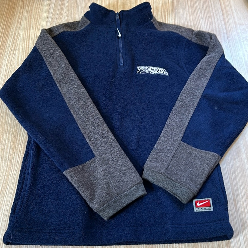 Nike Penn State 1/4 zip fleece jacket blue & gray, long sleeve kids youth medium